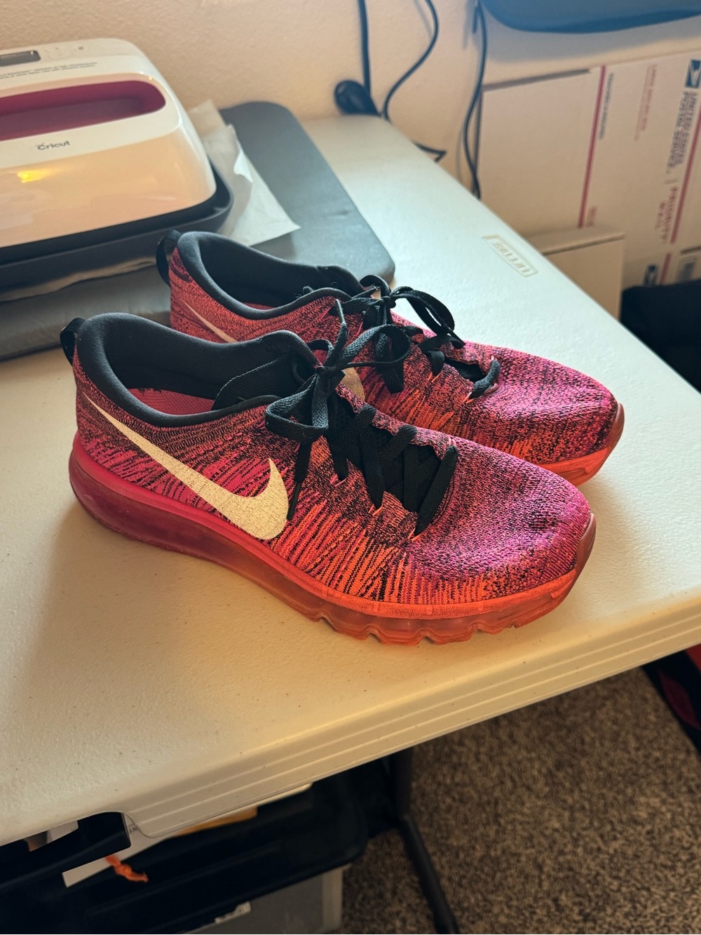 Nike Air Max Flyknit Sneakers in Pink and Orange with White Swoosh